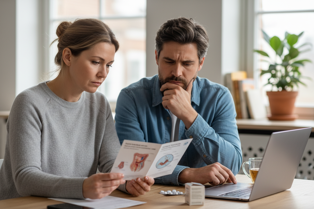 Mulher de e homem de 40 anos pensativos com problema de vermes